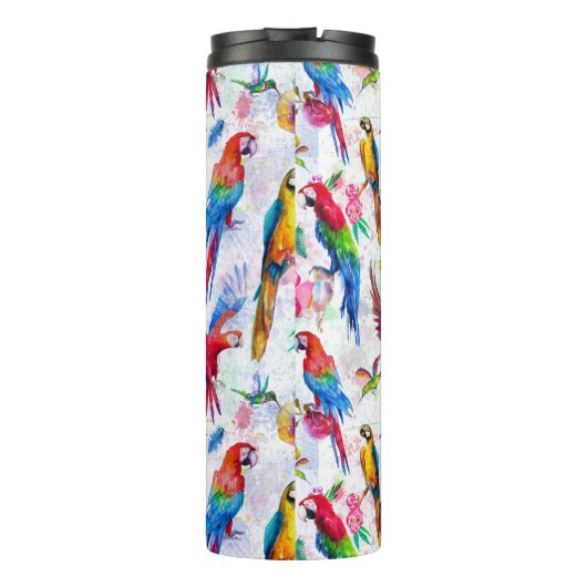 水彩画のスタイルのオウムは|あなたの名前を加えます タンブラー (裏面)