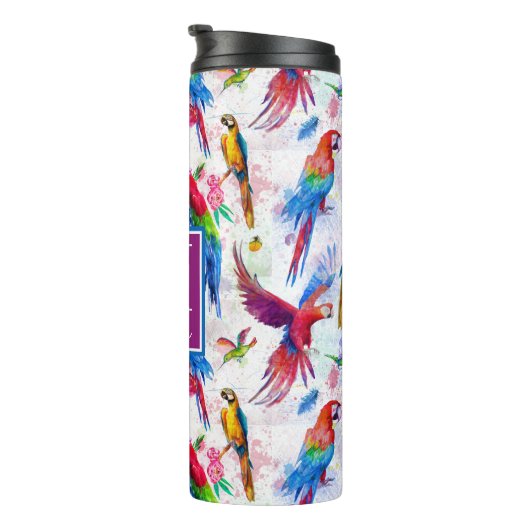 水彩画のスタイルのオウムは|あなたの名前を加えます タンブラー (回転右)