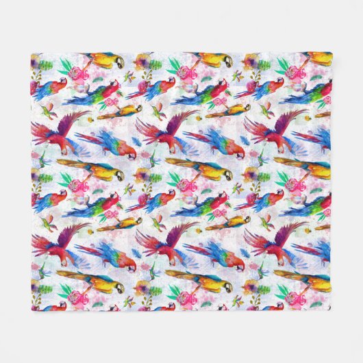 水彩画のスタイルのオウム フリースブランケット (正面(横))
