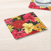 水彩画のスタイルの花模様の壁紙 スクエアペーパーコースター (アングル)