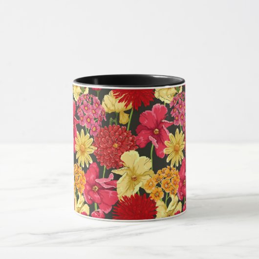 水彩画のスタイルの花模様の壁紙 マグカップ (中央)