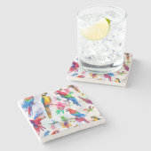 水彩画のスタイルは2つをオウム返しします ストーンコースター (横)