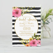 水彩画のストライプで明るい花のブライダルシャワー 招待状 (スタンド正面)