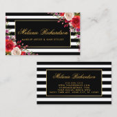 水彩画のストライプのな花の金ゴールドフレーム 名刺 (正面/裏面)