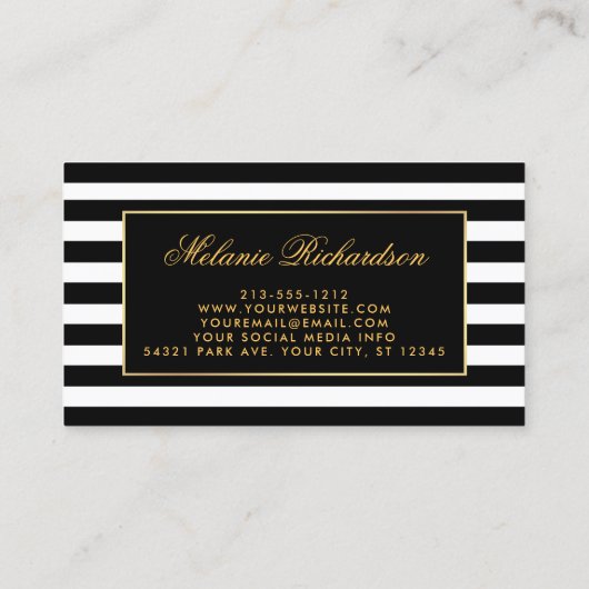 水彩画のストライプのな花の金ゴールドフレーム 名刺 (裏面)