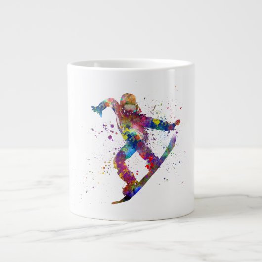 水彩画のスノーボード ジャンボコーヒーマグカップ (正面)