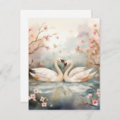 水彩画のスワンのカップル シーズンカード (正面/裏面)