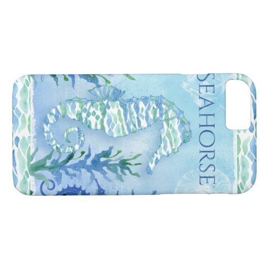 水彩画のタツノオトシゴの海の海のモダンなビーチの芸術 Case-Mate iPhoneケース (裏面(横))