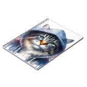 水彩画のタビーキャットフード付きスウェットシャツ(ばちゃばちゃ)跳ねる ノートブック (左側)