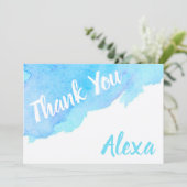 水彩画のターコイズブルー サンキューカード (スタンド正面)