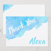 水彩画のターコイズブルー サンキューカード (正面/裏面)