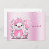 水彩画のダックピンクの花のポストカード ポストカード (正面/裏面)