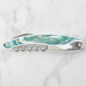 水彩画のティール（緑がかった色）およびのどのばら色の金ゴールドGeode ソムリエナイフ (裏面)