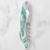 水彩画のティール（緑がかった色）およびのどのばら色の金ゴールドGeode ソムリエナイフ (裏面)