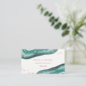 水彩画のティール（緑がかった色）およびのどのばら色の金ゴールドGeode 紹介カード (スタンド正面)