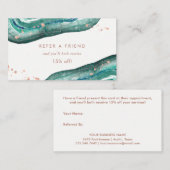 水彩画のティール（緑がかった色）およびのどのばら色の金ゴールドGeode 紹介カード (正面/裏面)