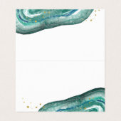 水彩画のティール（緑がかった色）およびのどの金ゴールドGeode 名刺 (内部フラット)