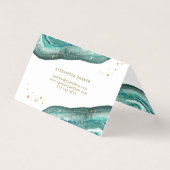 水彩画のティール（緑がかった色）およびのどの金ゴールドGeode 名刺 (裏面)