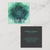 水彩画のティール（緑がかった色）のはす花の正方形の名刺 スクエア名刺 (正面/裏面)