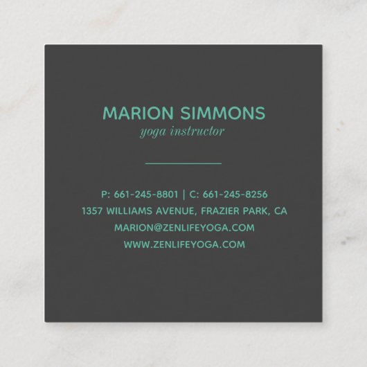 水彩画のティール（緑がかった色）のはす花の正方形の名刺 スクエア名刺 (裏面)