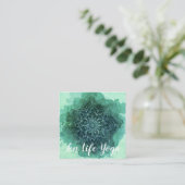 水彩画のティール(緑がかった色)のはす花の正方形の名刺 スクエア名刺 (スタンド正面)