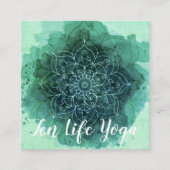 水彩画のティール(緑がかった色)のはす花の正方形の名刺 スクエア名刺 (正面)