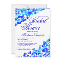 水彩画のティール（緑がかった色）のロイヤルブルーのブライダルシャワーの招待