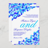 水彩画のティール（緑がかった色）のロイヤルブルーの結婚式招待状 招待状 (正面/裏面)