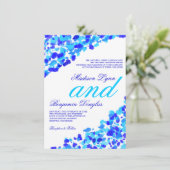 水彩画のティール（緑がかった色）のロイヤルブルーの結婚式招待状 招待状 (スタンド正面)