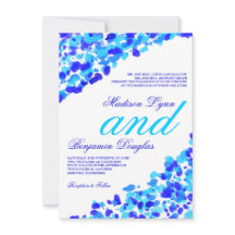 水彩画のティール（緑がかった色）のロイヤルブルーの結婚式招待状