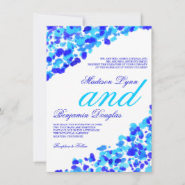 水彩画のティール（緑がかった色）のロイヤルブルーの結婚式招待状 招待状