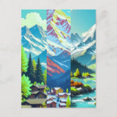 水彩画のデジタル風景アート - 山々 ポストカード (正面)