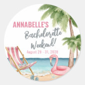 水彩画のトロピカルビーチでの花嫁お披露目パーティー ラウンドシール (正面)