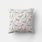 水彩画のトンボのティール（緑がかった色）のラベンダーの青い白 クッション (裏面)