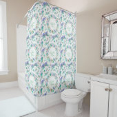 水彩画のトンボのティール（緑がかった色）のラベンダーの青い白 シャワーカーテン (インサイチュ)