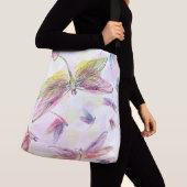 水彩画のトンボのピンクのラベンダーの紫色のバッグ クロスボディバッグ (クローズアップ)