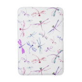 水彩画のトンボのピンクのラベンダーの青い白 バスマット (正面縦)