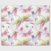 水彩画のトンボのピンクのラベンダーの黄色の白 ラッピングペーパー (フラット)