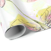 水彩画のトンボのピンクのラベンダーの黄色の白 ラッピングペーパー (ロールコーナー)