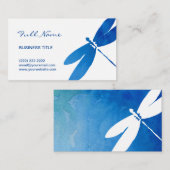 水彩画のトンボの名刺|の青 名刺 (正面/裏面)