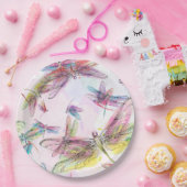 水彩画のトンボの紙皿 ペーパープレート (パーティー)