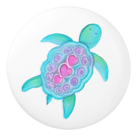 水彩画のドアノブ かめのイラスト セラミックノブ (正面)