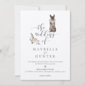 水彩画のドイツシェパードと花のピンクのバラ 招待状 (正面)