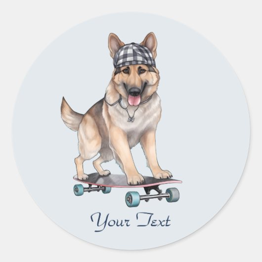 水彩画のドイツ牧羊犬ステッカー ラウンドシール (正面)