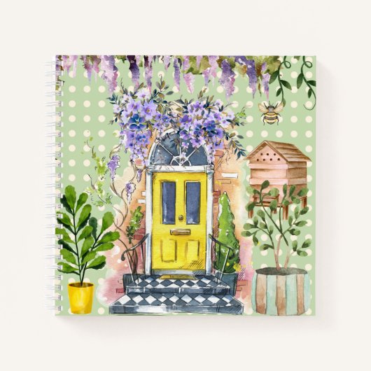 水彩画のドット 緑の庭のスケッチ ノートブック (正面)