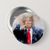水彩画のドナルド・トランプが指差す肖像画 缶バッジ (正面&裏面)