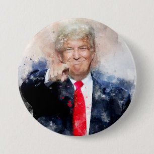 水彩画のドナルド・トランプが指差す肖像画 缶バッジ