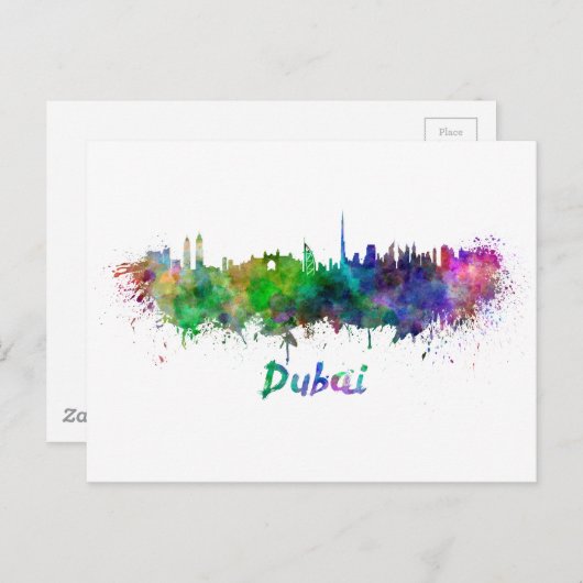 水彩画のドバイのスカイライン ポストカード (正面/裏面)