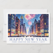 水彩画のニューヨークシティでのハッピー・ニュー・イヤーの花火 シーズンカード (正面)