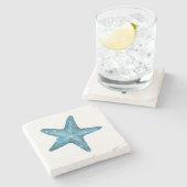水彩画のネイビーブルーヒトデ ストーンコースター (横)